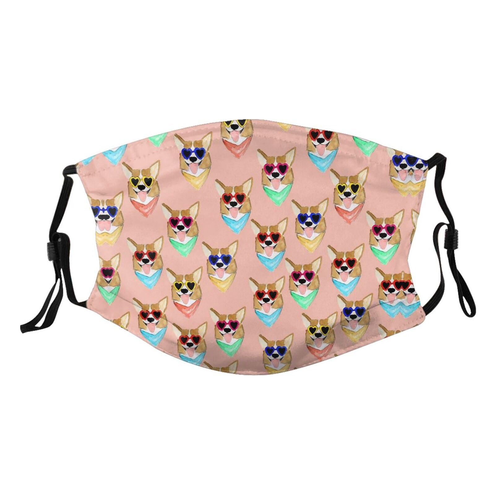 DeckttFunny Corgi Print Adult Face Mask, Adult Personalised Printed Mask Reusable Suitable for Men and Women Black