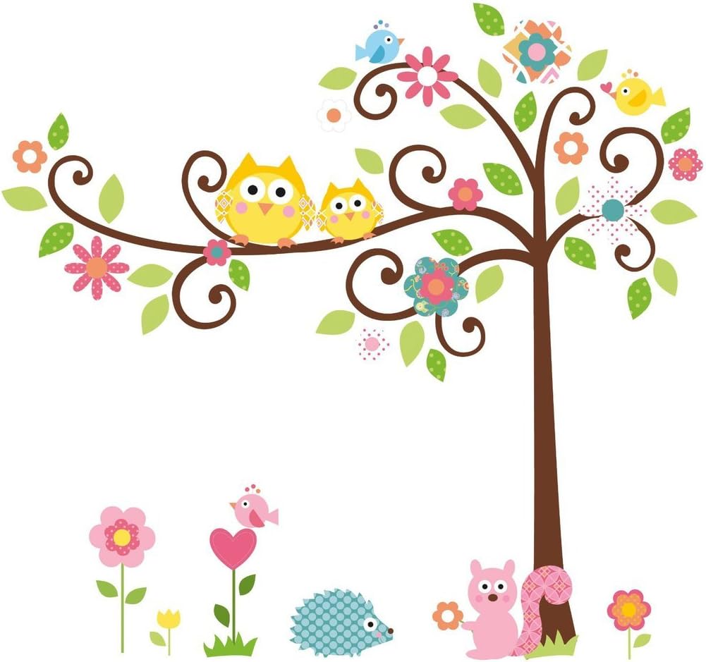 Melife Creative House Decoration Removable Cute Cartoon Bird Squirrel Tree Pattern Wall Sticker Paper Doll