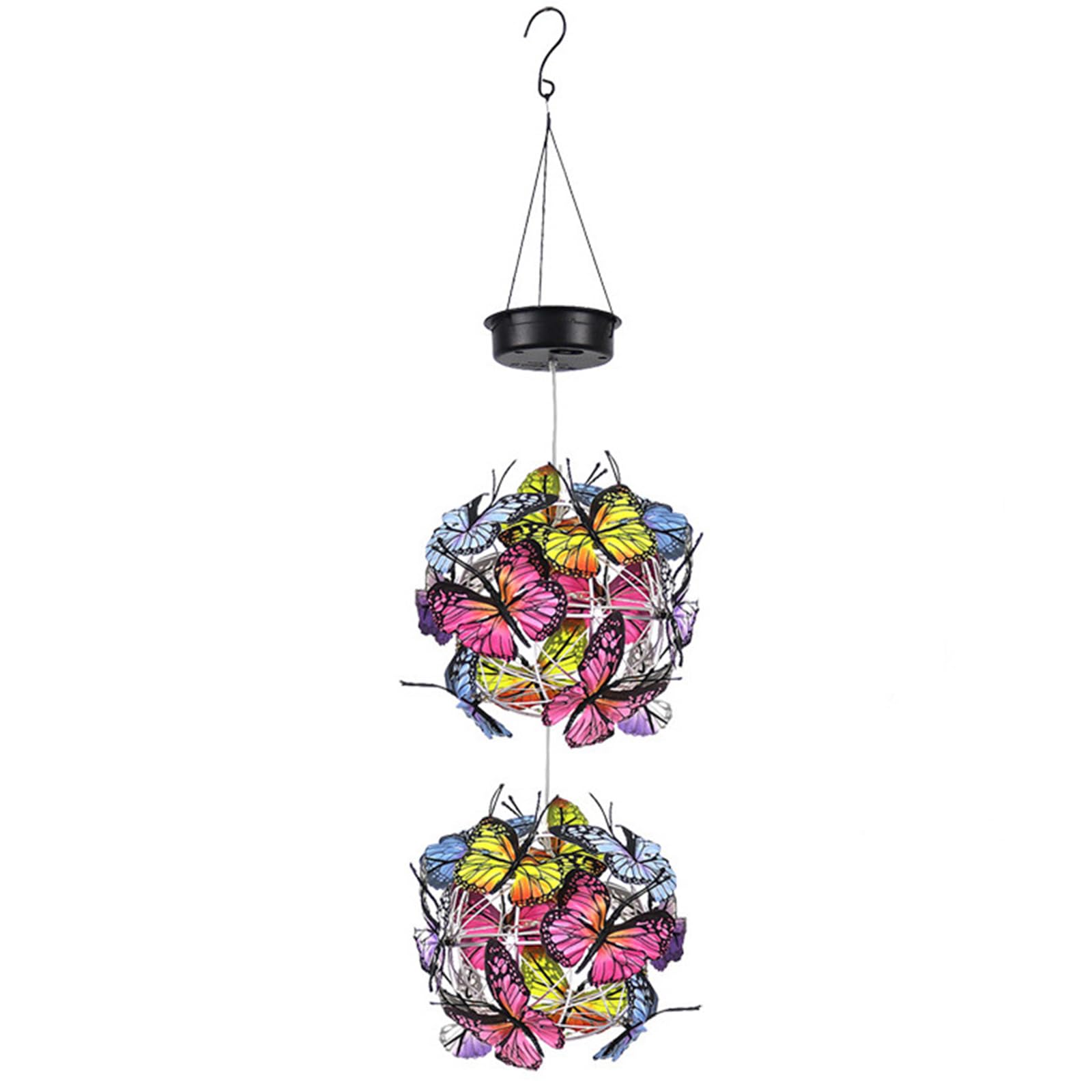 Psytfei Solar Outdoor Lights Single Butterfly Ball Solar Lanterns Solar Hanging Lantern Lights Multicolor Solar Fairy Light for Garden Patio Yard Decorative (2pcs)