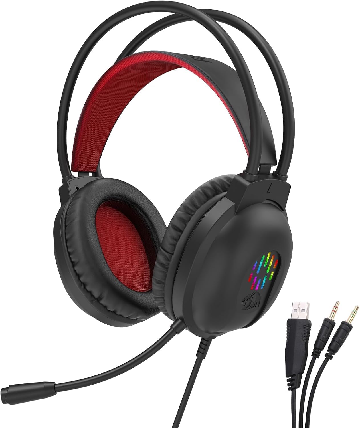 Redragon Wired Gaming Headset with Microphone, 203g Lightweight, RGB Backlit, 40mm Speakers, Noise Cancelling Mic, Soft Earmuffs, 3.5mm Jack Gaming Headphones for PC, Desktop (Black)-image-47