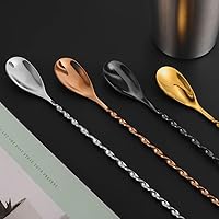 Vista 7 de AnSaw Cuchara de cóctel negra de acero inoxidable de 10 pulgadas con mango de hojas, perfecta para mezclar y poner en capas bebidas en tazas altas