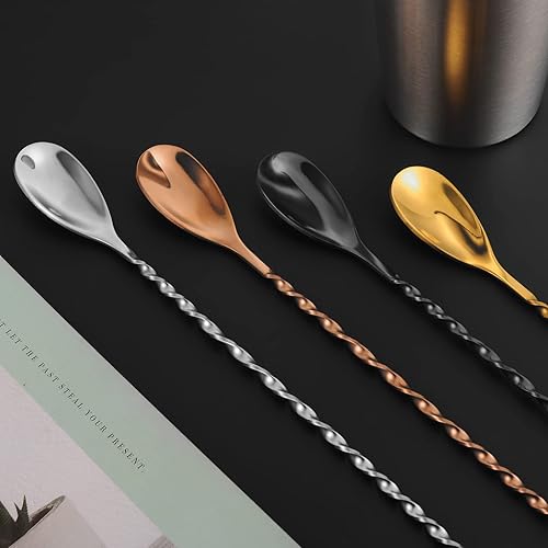 Miniatura 7 de AnSaw Cuchara mezcladora de acero inoxidable de 12 pulgadas, 6 cucharas de barra con patrón en espiral dorado