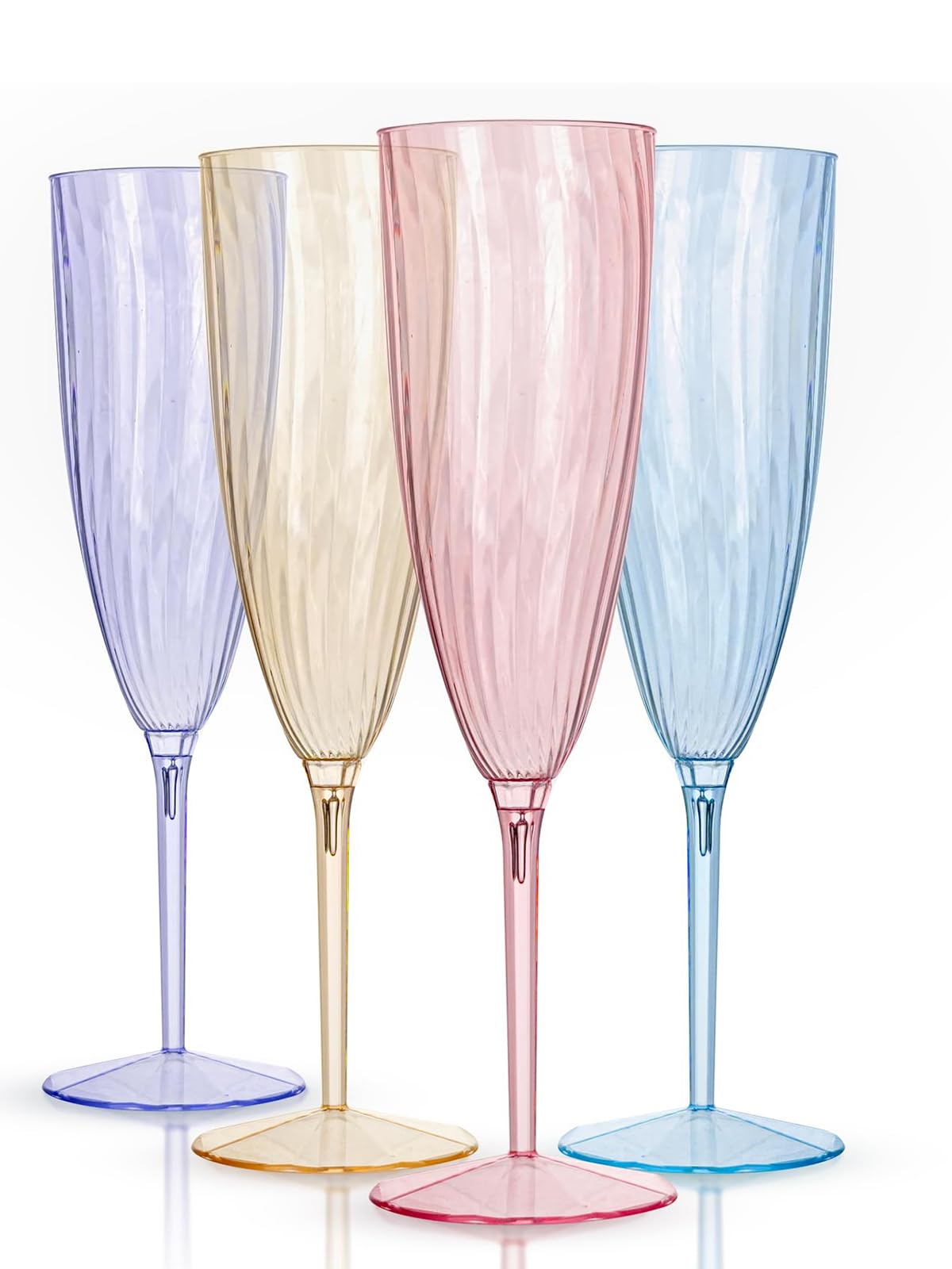 WDF Paquete de 12 copas de champán de plástico coloridas, copas de champán desechables de alta calidad, suministros de fiesta para bodas, cumpleaños y fiestas