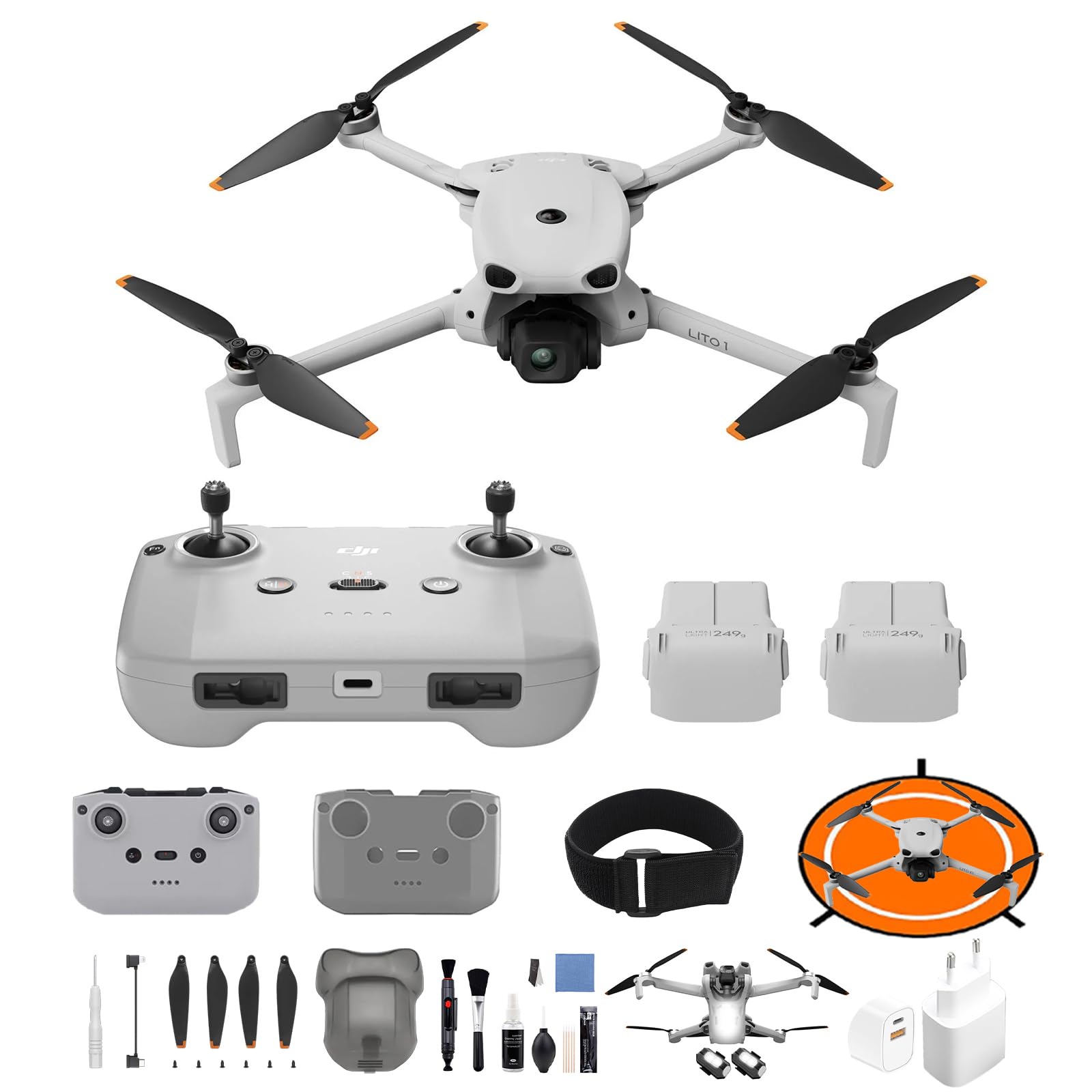 Pack DJI Lito 1 Dos Baterías con DJI RC-N3, dron con cámara 4K para principiantes, detección de obstáculos, ActiveTrack, vídeo 4K e imagen 8K, transmisión de vídeo de 15 km, accesorios múltiples, C0