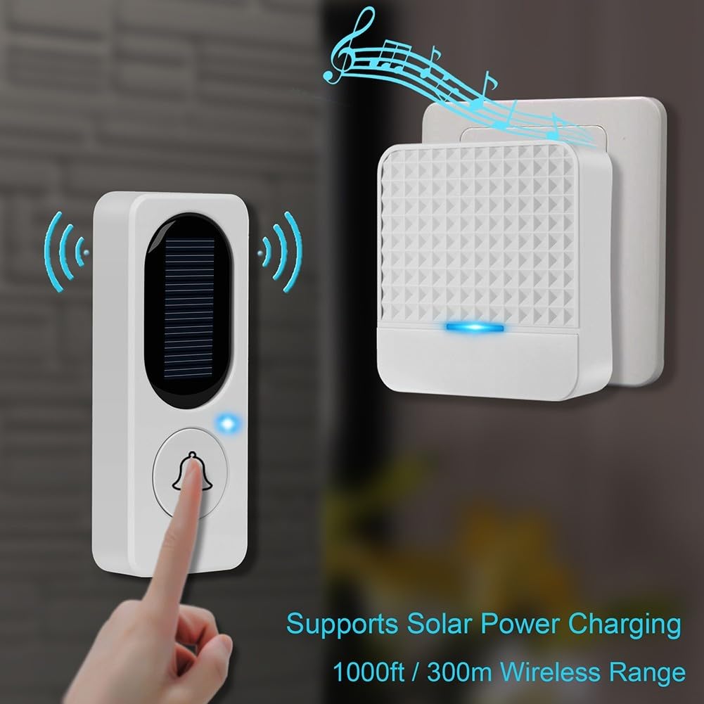 Timbre inteligente inalámbrico con energía solar, timbre inteligente inalámbrico, timbre de música de larga distancia para hogares grandes, timbre de video inteligente con vista en vivo, detección