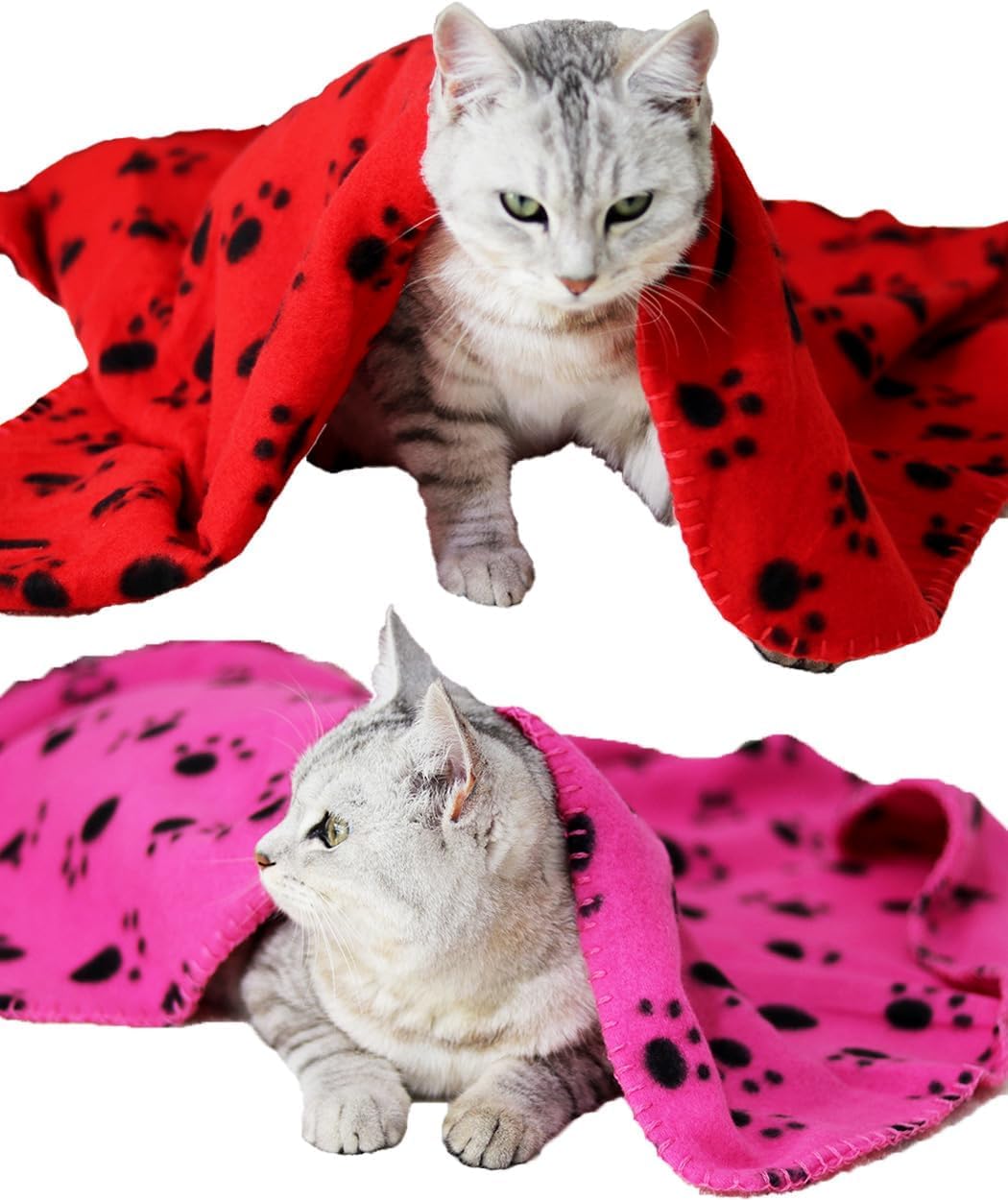 TBK Pets Double-Sided Fleece Pet Blanket, Soft Snuggle Blanket for Dogs and Cats Machine Washable (2 Pink, Red, 28x24/70x60cm) - Image 2