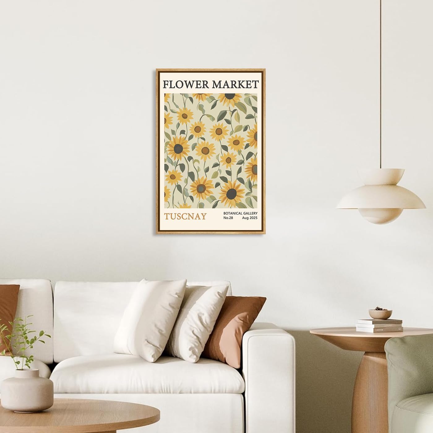 Qizee Sunflower Flower Market Botanical Canvas Wall Art Abstract Floral Painting Wall art Decor, Botanical Artwork Bedroom Bathroom Living Room Decoration 12"x 16" Natural Framed