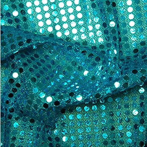 6mm Sequin Jersey Shiny Sparkly Material Nylon Fabric Fancy Dress Metallic (per metre) (Turquoise) Cover