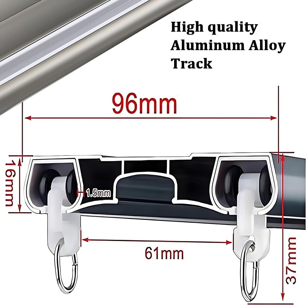 Système de rail de rideau à 2 voies avec rouleaux silencieux, rail de plafond réglable en aluminium de 0,5 à 6 m, pour rideaux coulissants, séparateur de pièce, gris, 1,7 m de long