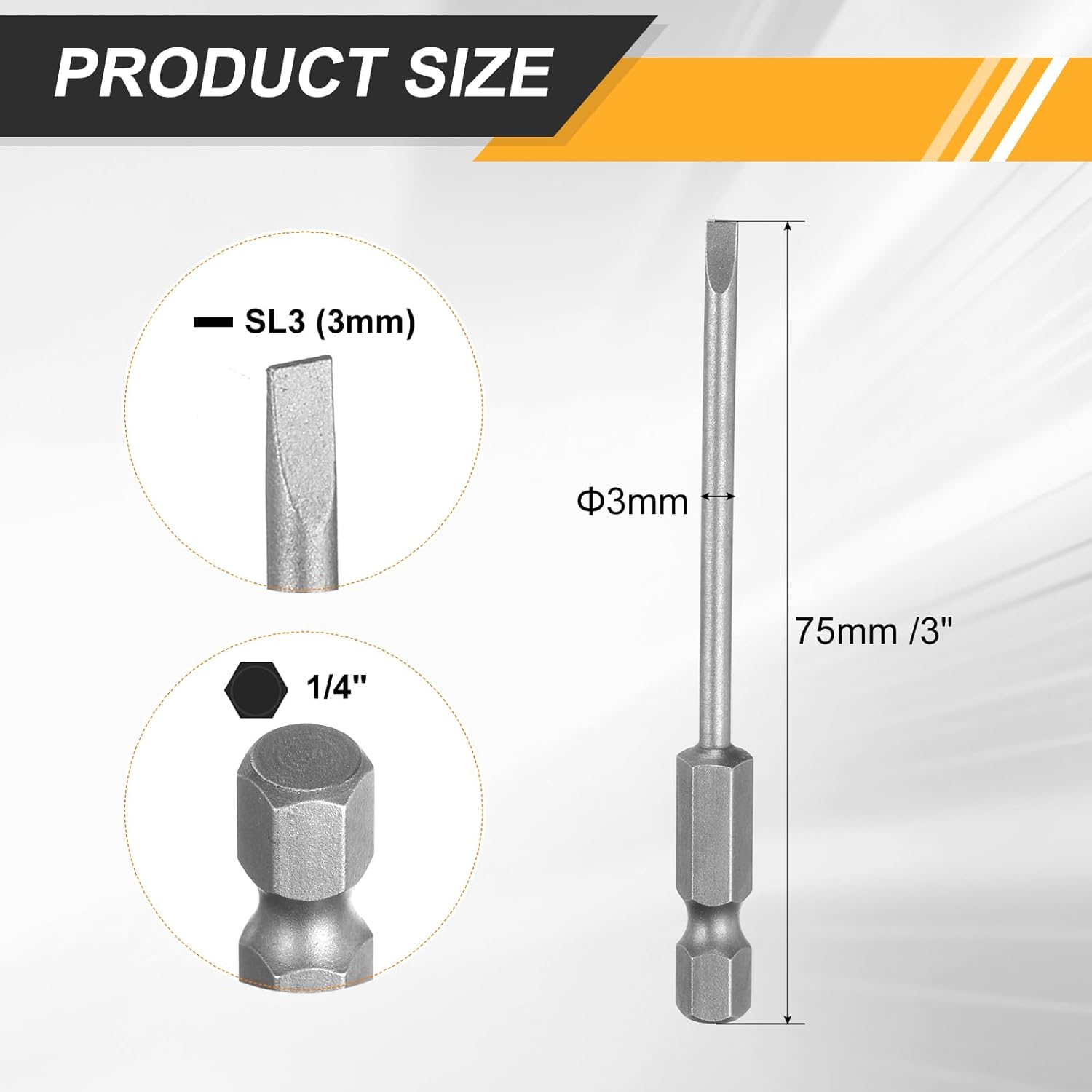 HARFINGTON 8pcs SL3 Slotted Screwdriver Bits 3mm Slotted Tip 1/4" Hex Shank 75mm (3") Long Magnetic Flat Head S2 Steel Screw Driver Drill Bits Industrial Power Screwdriver Bit