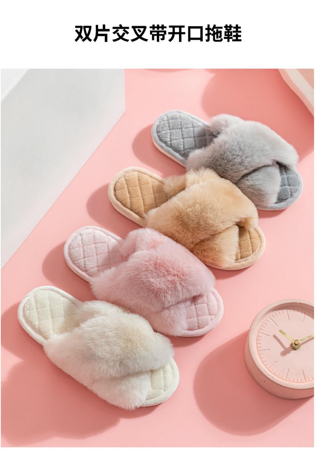Pantofole Donna Morbide da Casa con Cinturino Incrociato E Punta Aperta, Camera in Pile Antiscivolo-bianco-40-41