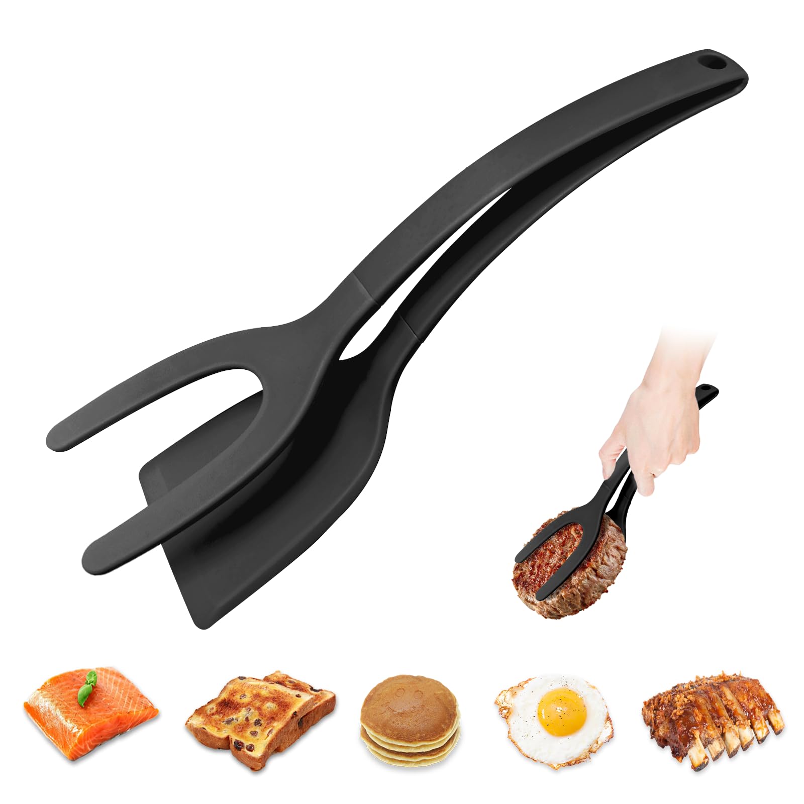 Eierspachtel, 2 Stück, 2-in-1, Griff und Flip-Spatel, Zange, Spatel für die Küche, Eierflipper Spatel, Eierwender, Pfannkuchen, Fisch, French Toast, Omelett, Herstellung für Zuhause, Kochwerkzeug