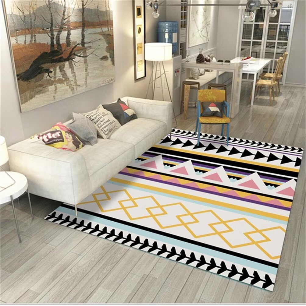 Tapis de couloir géométrique jaune et noir lavable 50x150cm