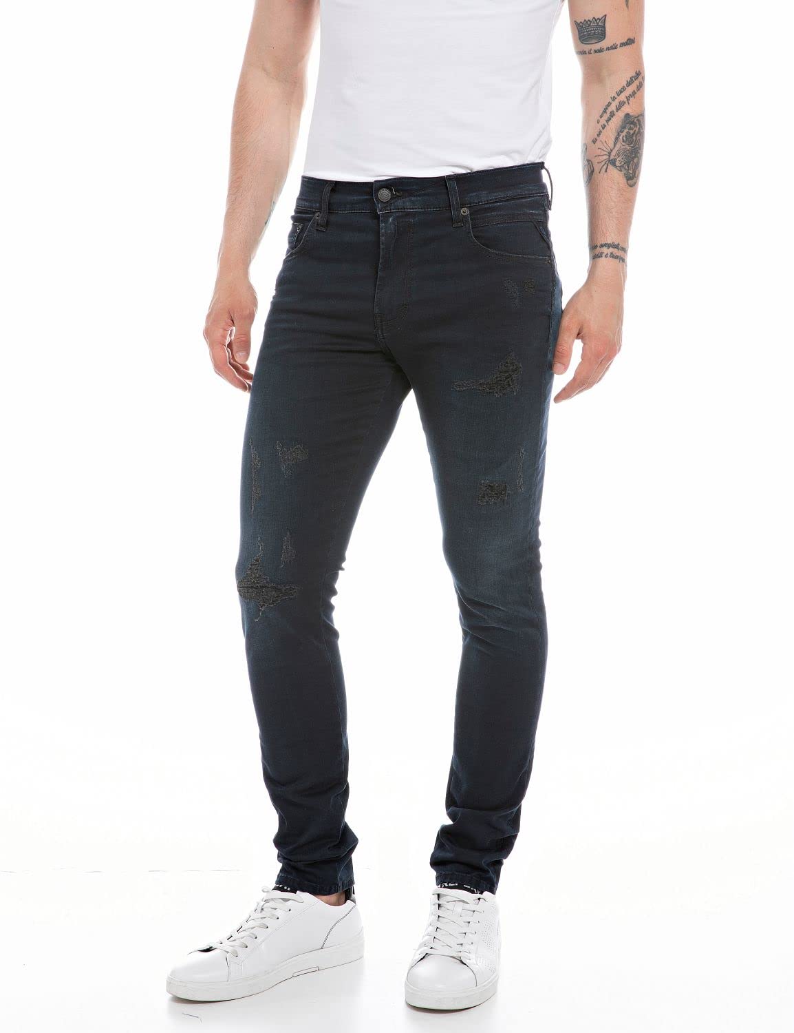 REPLAY Herren Jeans Mickym Slim-Fit Hyperflex mit Stretch, Dark Blue 007 (Blau), 36W / 34L