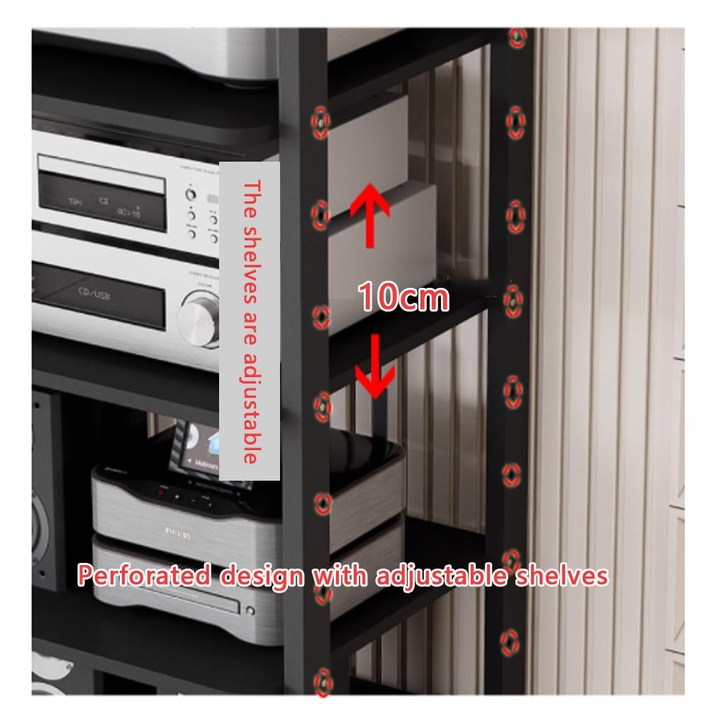 Armadietto portaoggetti rimovibile nero – Supporto AV a 4 livelli per DVD/CD/amplificatore – Elegante design aperto, altezza 90 cm, perfetto per l'installazione di home theater