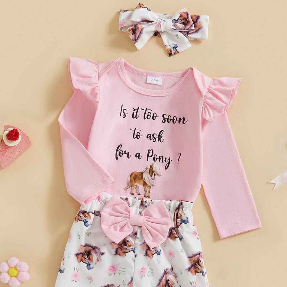 Western Baby Girl Clothes Horse/Boots Print Long Sleeve Romper + Pants + Headband Newborn Infant Cute 3PCS Set - Image 3