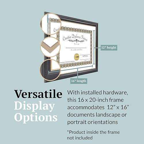 Vista 221 de Creative Picture Frames Marco para diploma Rockefeller de 9 x 12 pulgadas, color negro con borde dorado, muestra un certificado de 9 x 12 pulgadas