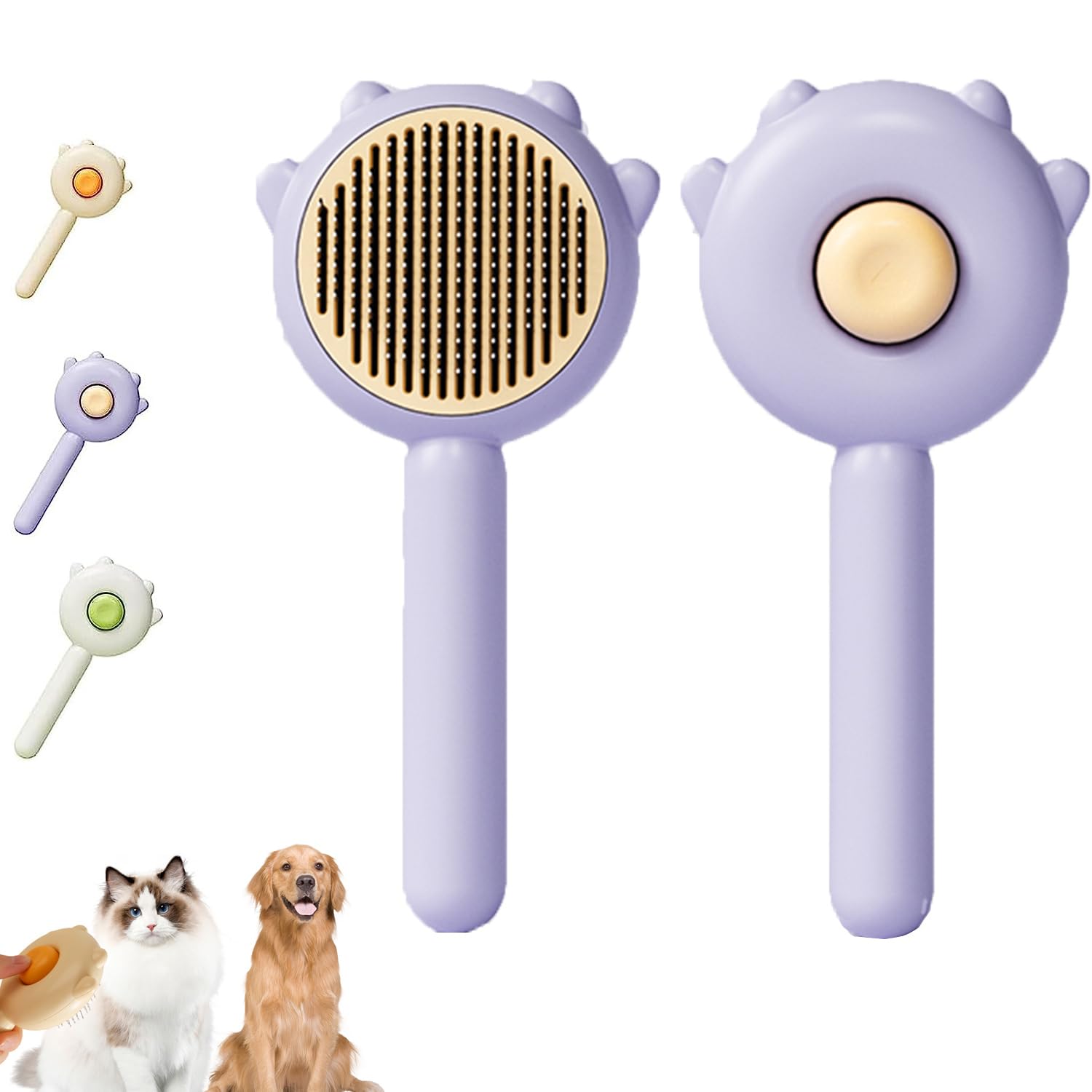 Cat Hair Brush, Cat Brush with Release Button, Self Cleaning Slicker Brush for Shedding, Pet Hair Cleaner Brush for Cats or Dogs, Magic Pet Combs Dogs Grooming Brush (Purple)