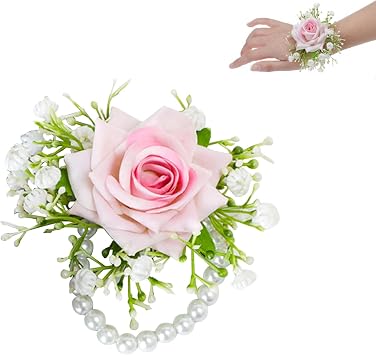 Kisbeibi Artificial Rose Wrist Corsage - Wrist Flower Corsage for Wedding, Bridesmaid, Prom Party Pink