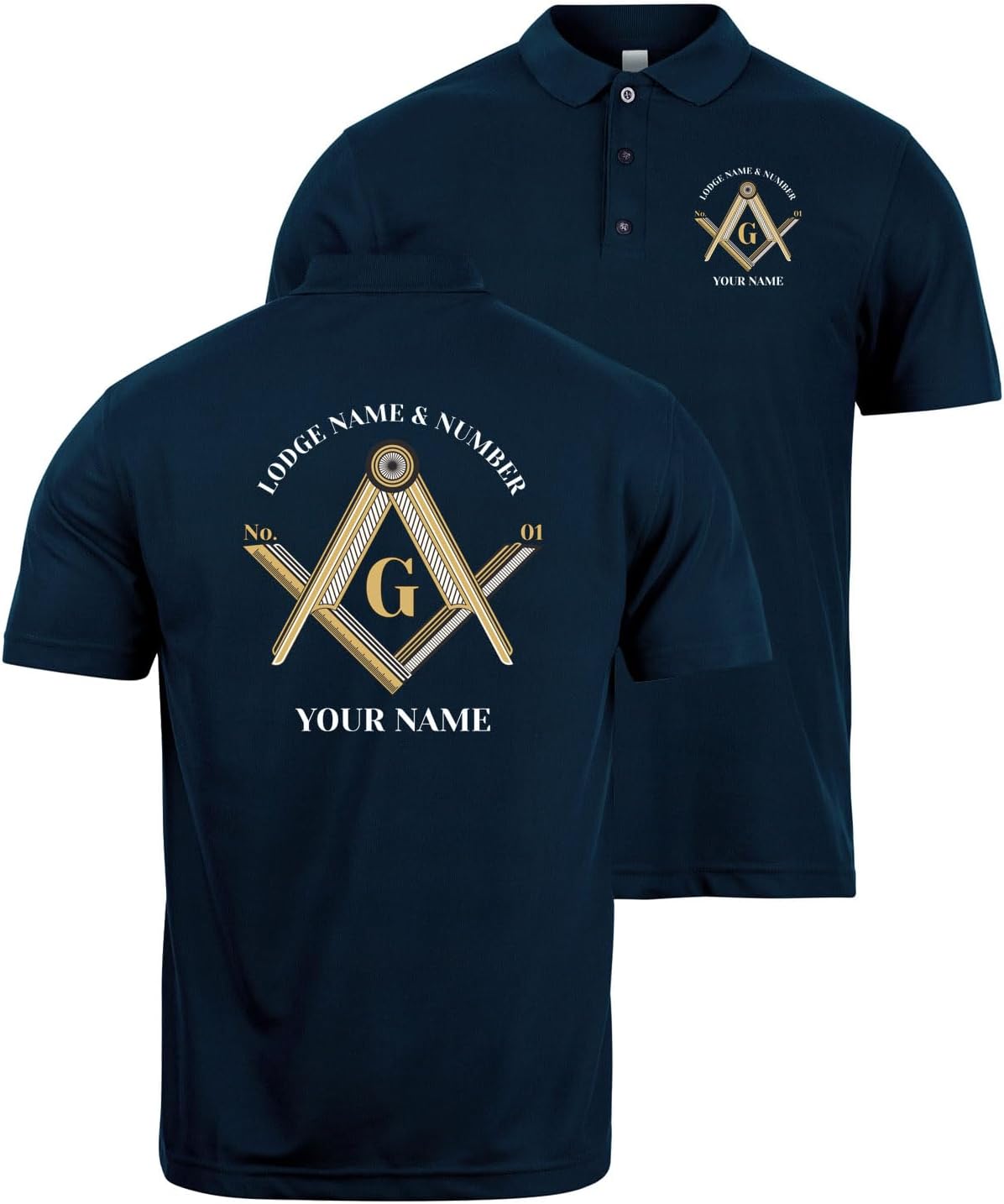 lepni.me Polo Shirts Personalised Masonic Men Gifts Custom Fraternal & Masonic Logo Freemasonry Square and Compass Symbol