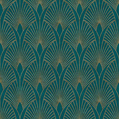 Papier Peint Art Déco 374275 - Bleu Canard et Or - Chic - Salon & Chambre - Glamour Foncé