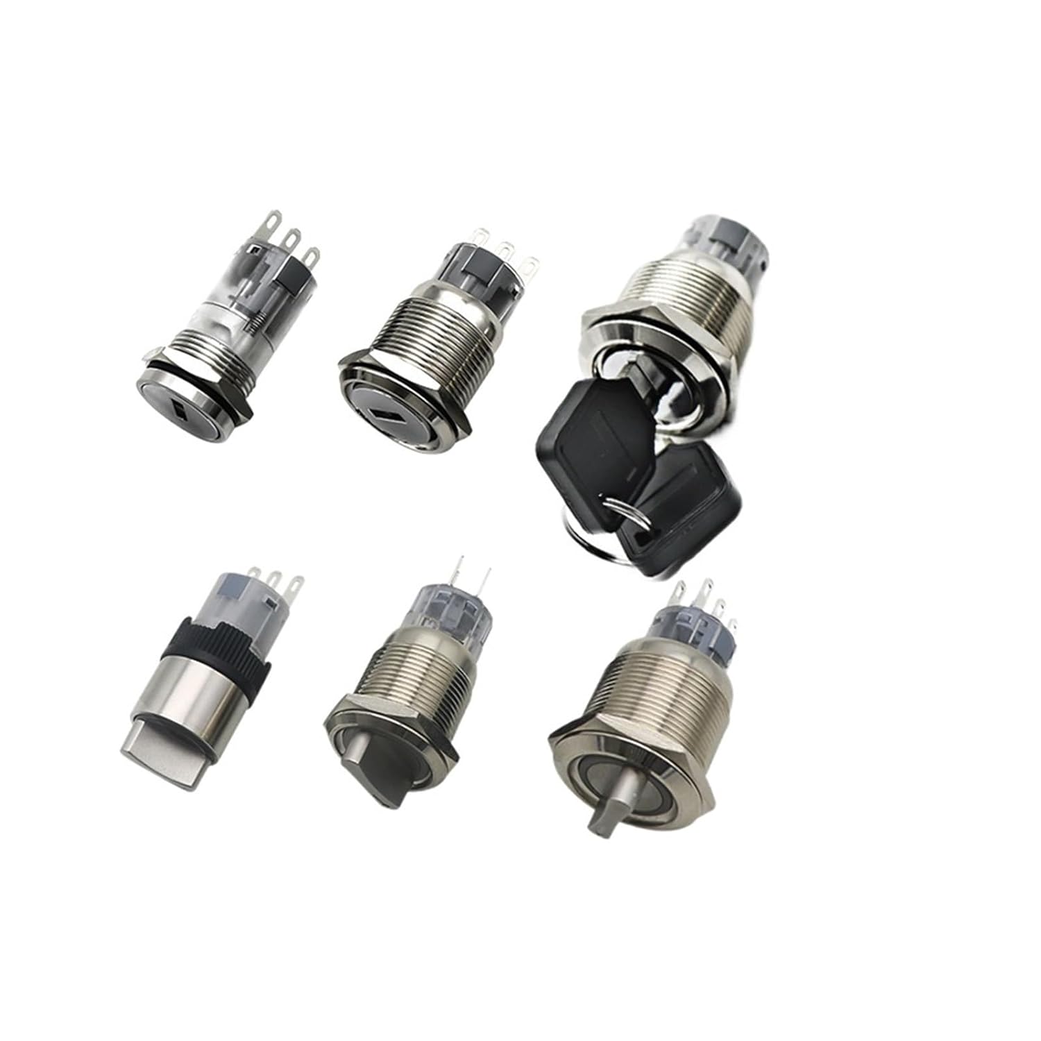 1PCS 16mm self-resetting instantaneous self-Locking Fixed Waterproof Metal selector knob/Key Rotary Switch 2/3-digit LED(Knob Red,16MM_2 Position_3-6V)