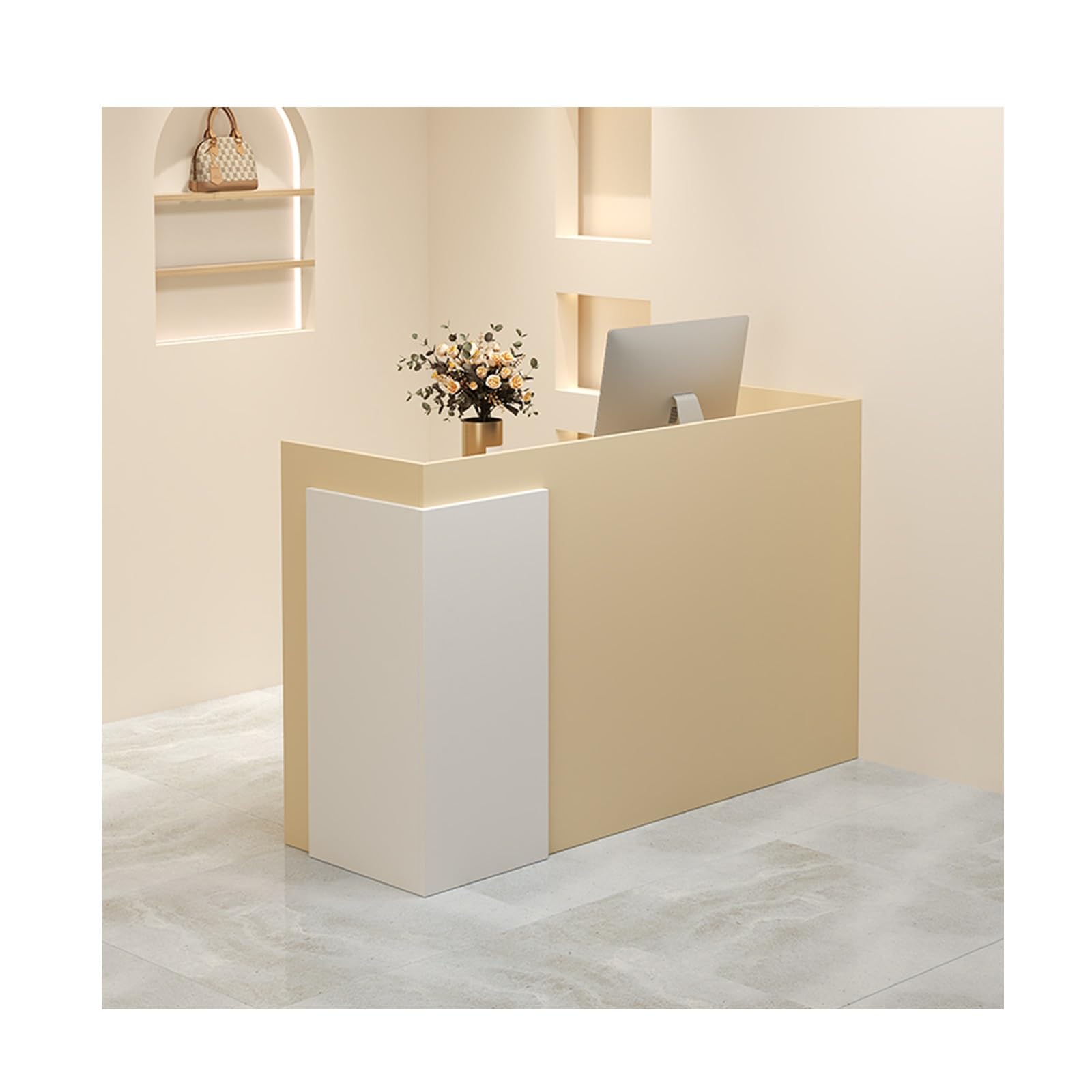 Moderno banco reception con contenitore, elegante tavolo da ufficio e banco cassa per la vendita al dettaglio, bancone anteriore per ingresso e uso commerciale (60 cm)
