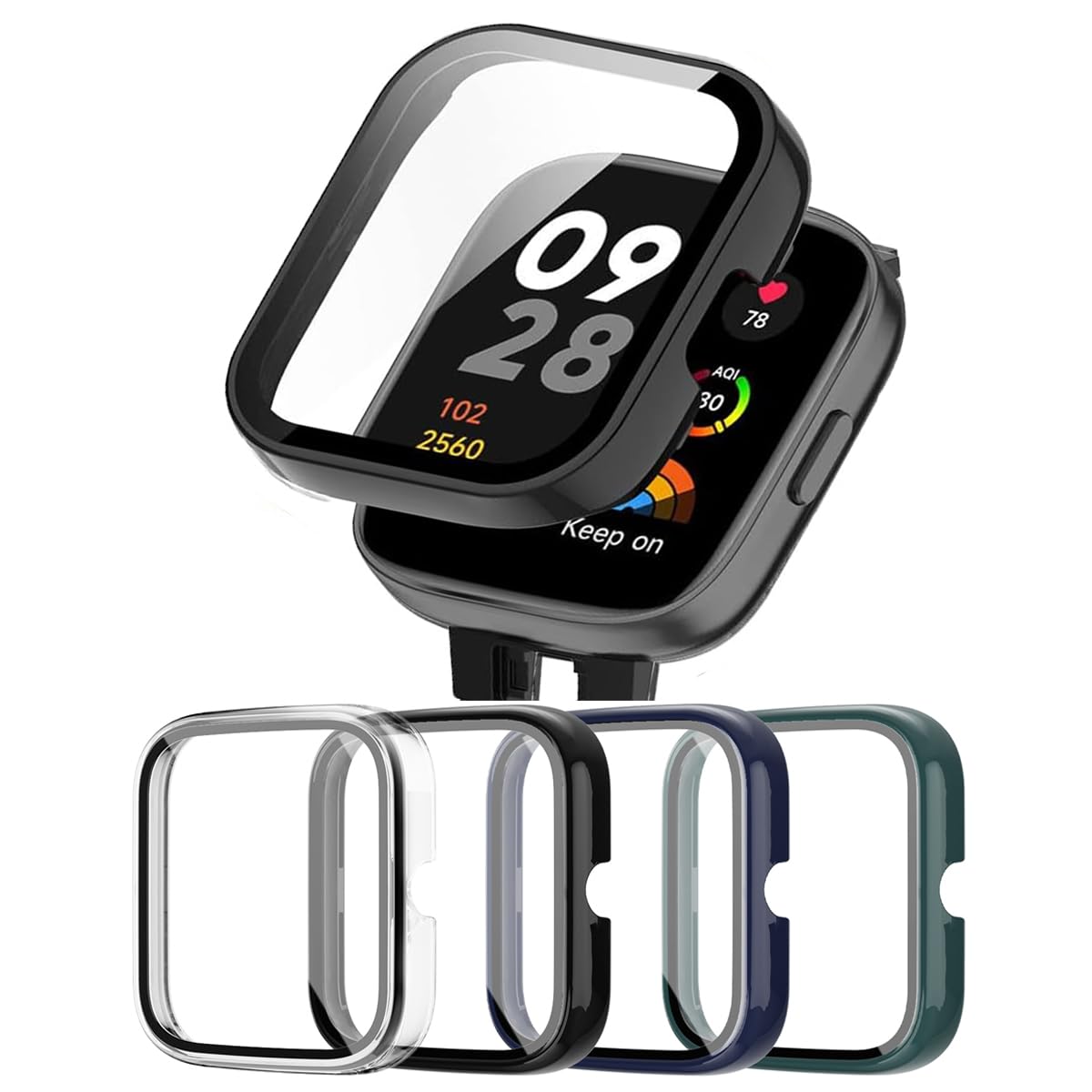 Screen Protector Case for Xiaomi Redmi Watch 3, [4-Pack] Hard PC Bumper & Tempered Glass Film Replacement Accessories for Redmi Watch 3 Smartwatch