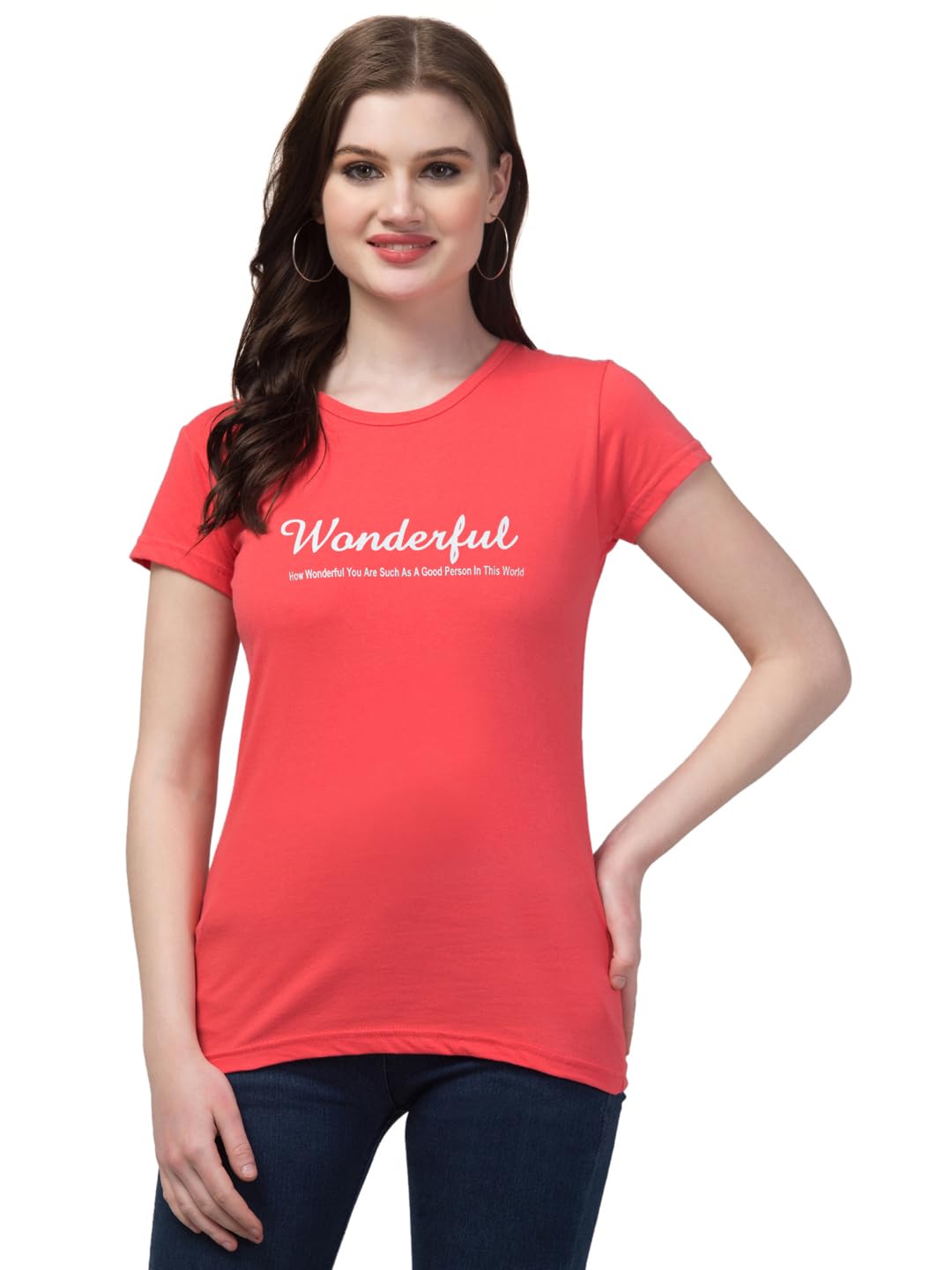 Cotton Regular Fit Printed Half Sleeves T-Shirt for Women (Wonderful)-image-0