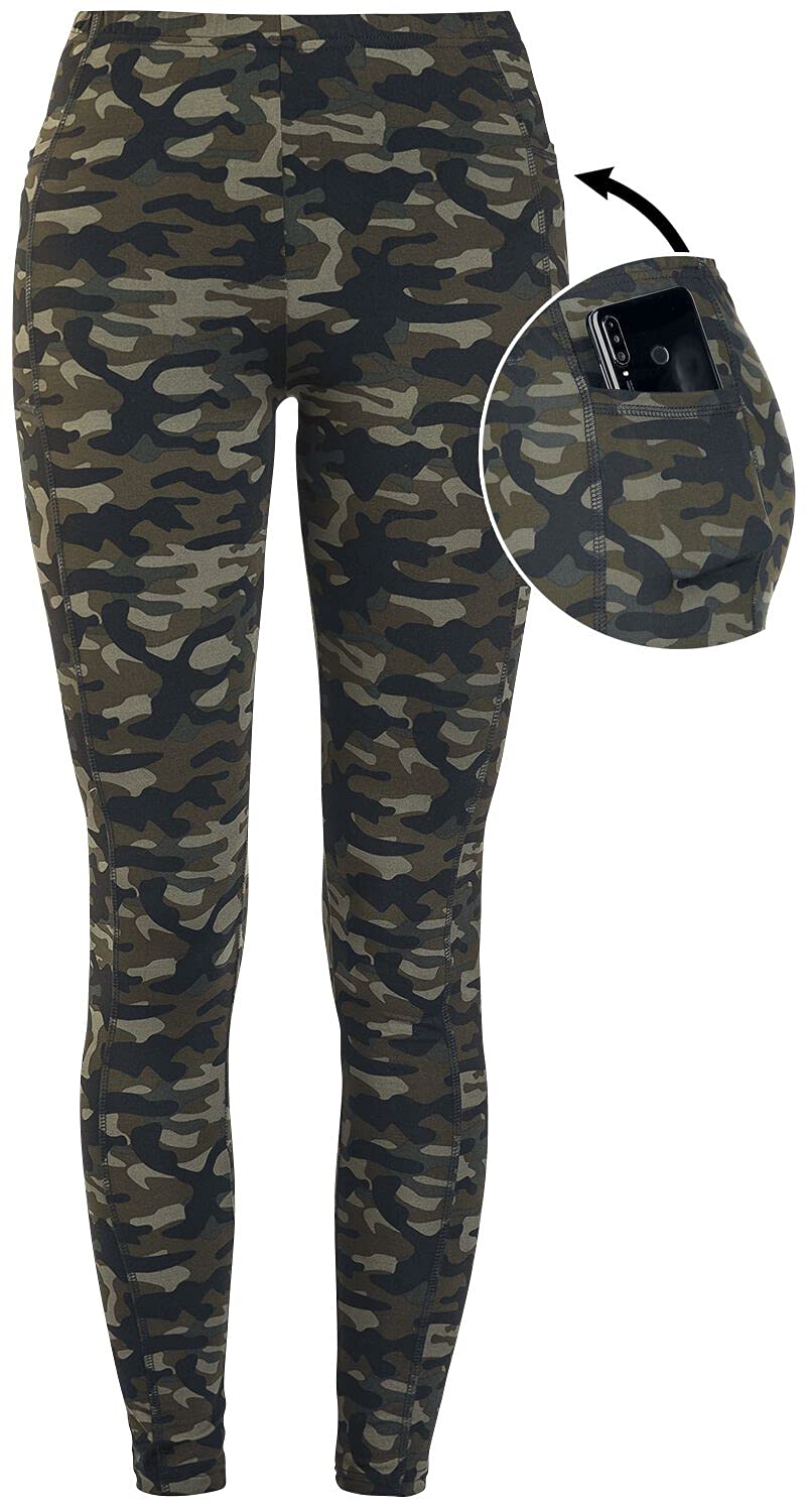 Rock Rebel by EMP Femme Leggings Camo Olive avec Poches latérales M