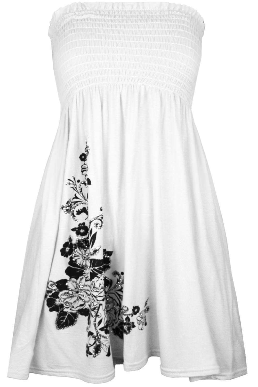 METLUQ M0D4 New Ladies Glitter Print Sheering Tops Bandeau Boobtube Tops 8-20 (White, UK 20-22)