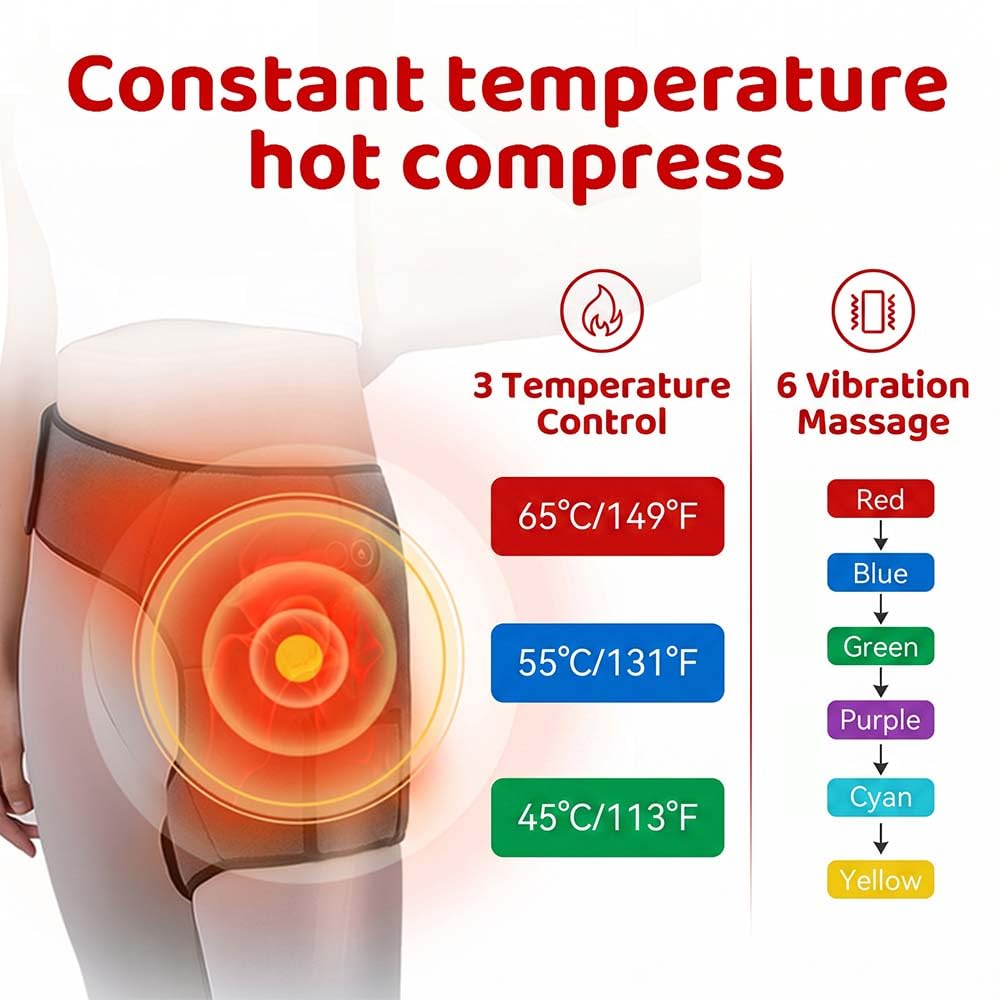 Coussin chauffant sans fil pour soulager la douleur sciatique, 3 niveaux de chaleur, coussin chauffant pour les hanches avec 6 modes de massage par vibration, enveloppe chauffante avec batterie