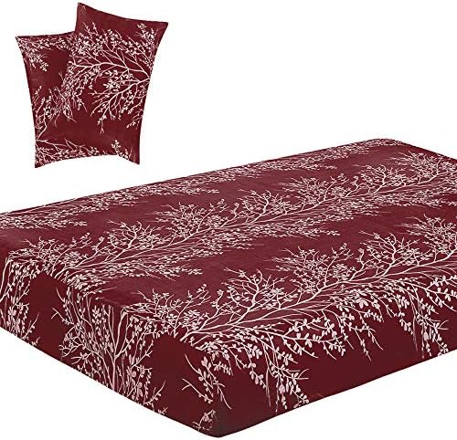 Vaulia Soft Microfiber Sheets, Tree Branch Print Pattern, Burgundy Red Twin Size 3-Piece (1 Fitted Sheet, 2 Pillowcases)