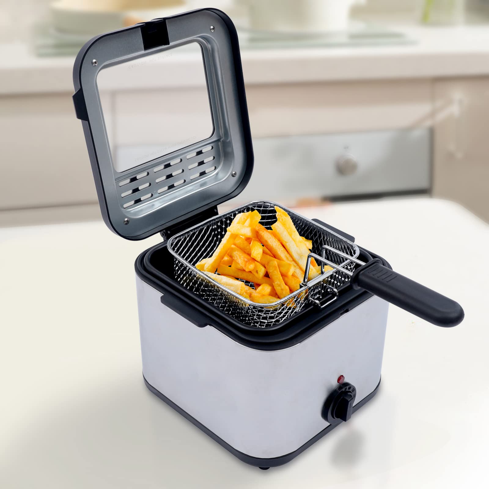 Deep Fryer with Basket 1000W 2.5L Mini Electric Deep Fryer with Overheating Protection, Stainless Steel for Personal Use at Home