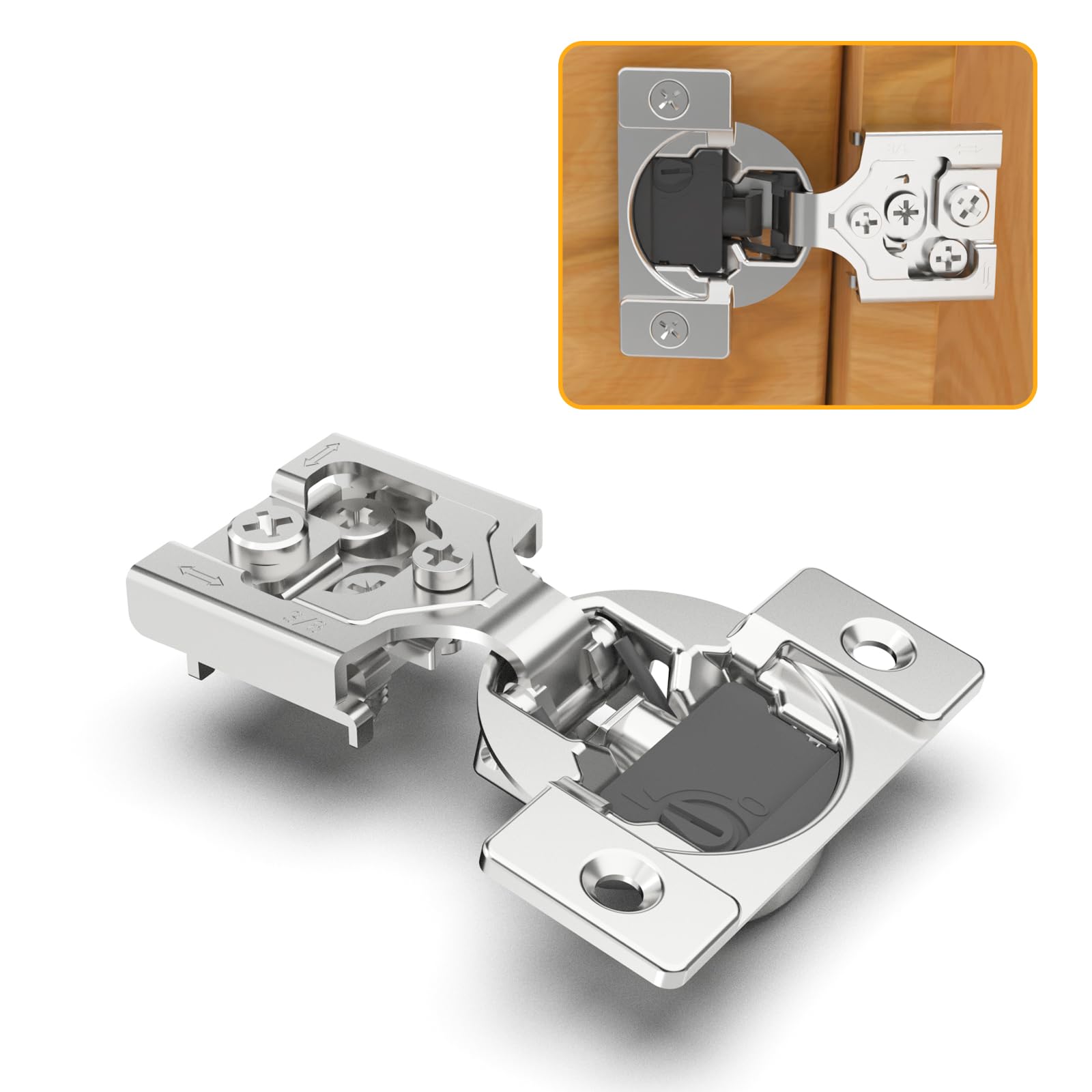 Chibery 50 Pack 3/8" Overlay 4D Soft Close Concealed Hinges for Face Frame Door, Adjustable Closing Speed, Self Close Satin Nickel, 105° Open Angle Concealed Stainless Steel Hinges for Cabinet