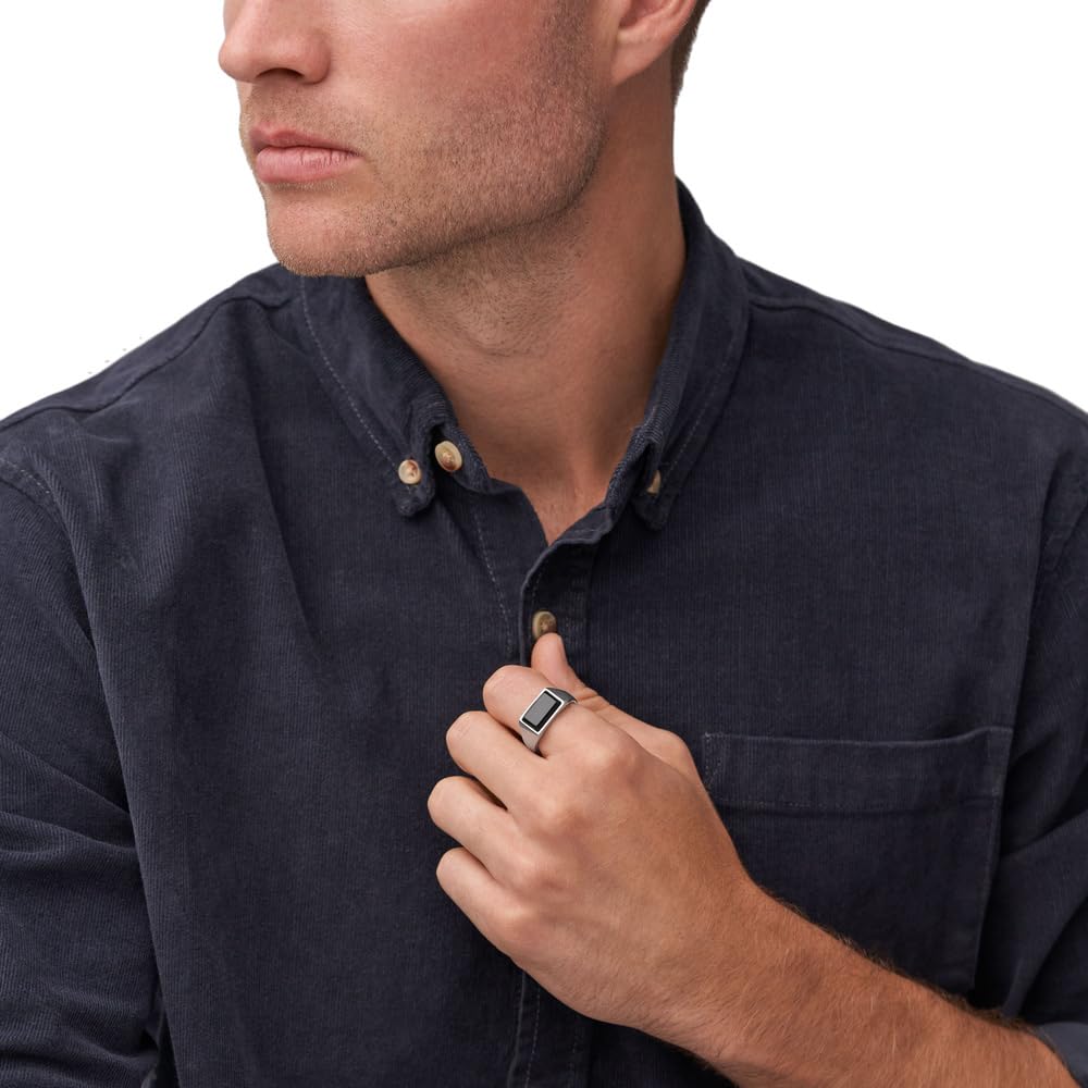 Fossil Herrenring Schmuck, Silber-Ton oder Gold-Ton Edelstahl Signet