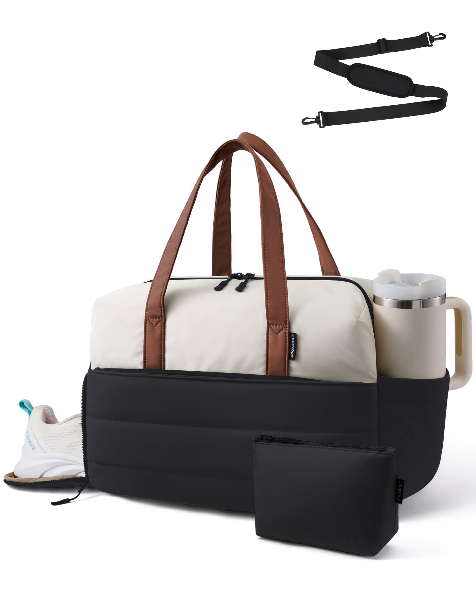 LOVEVOOK Sporttasche Reisetasche Klein Damen, Leichte Puffer Weekender Travel Bag Kliniktasche Geburt, Schwimmtasche Gym Tasche mit Schuhfach für Fitness, Flugzeug Reise Urlaub