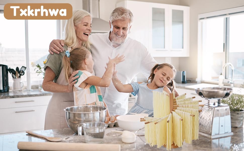 Miniatura 9 de Estante de secado de pasta, secadora plegable de madera para espagueti, estante de secado de pasta de madera con 16 varillas de suspensión, colgador