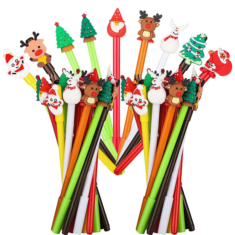 Lot De 32 Stylos Gel De Noël - Pointe 0.5 Mm, Encre Noire, Embout Renne 3D - Cadeau étudiant, Bureau, Fêtes