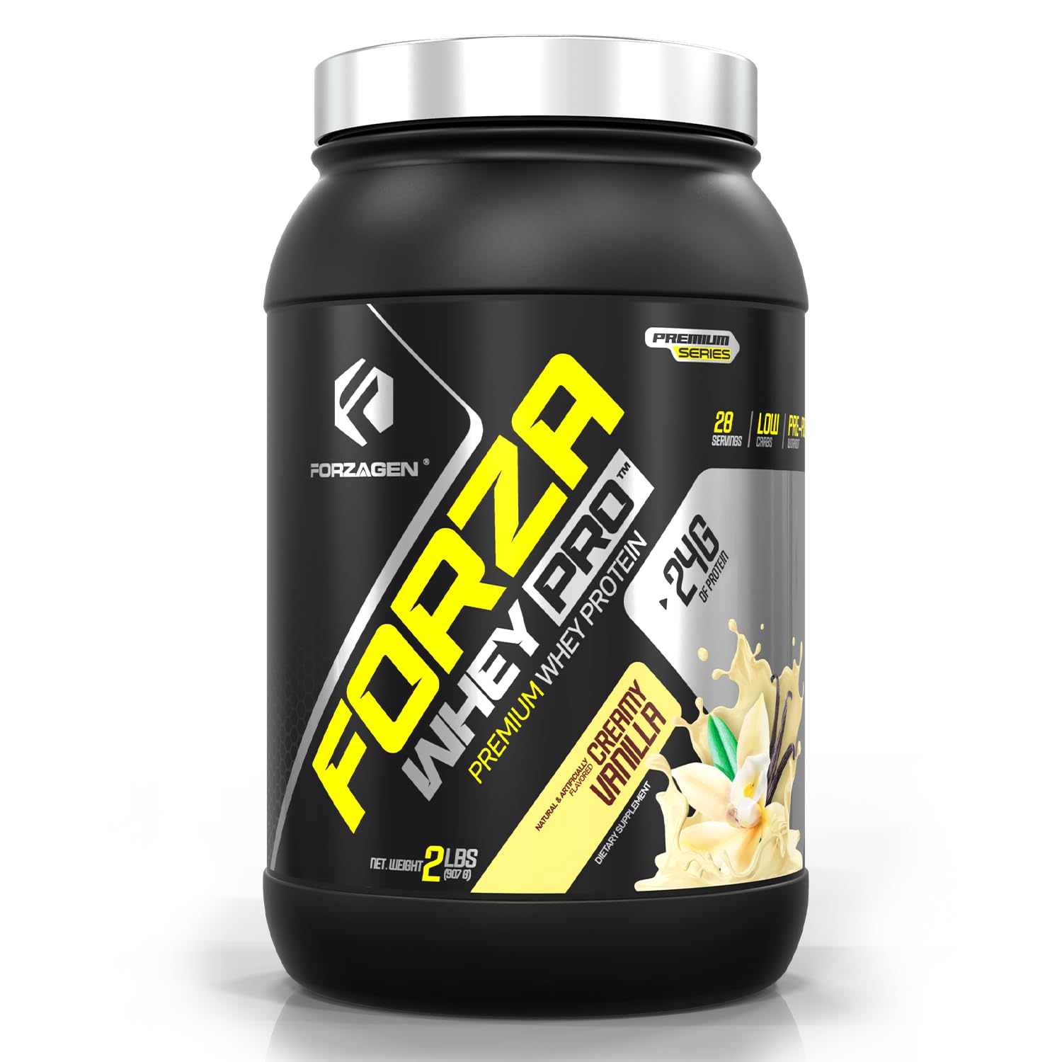 Forzagen Whey PRO Proteína en Polvo Baja en Carbohidratos | 24 g de proteína por porción, sin azúcar añadido, sin gluten, suero premium para batidos y mezclas para hombres y mujeres, BCAA | Vainilla, 2 lb (28 porciones)