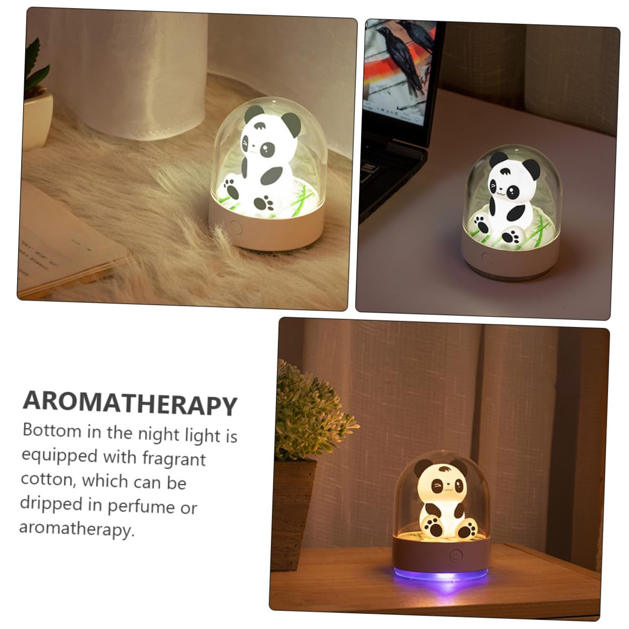 2 Piezas Lámpara Nocturna Infantil USB con Aroma Diseño Panda Luz LED Recargable para Dormitorio y Habitación