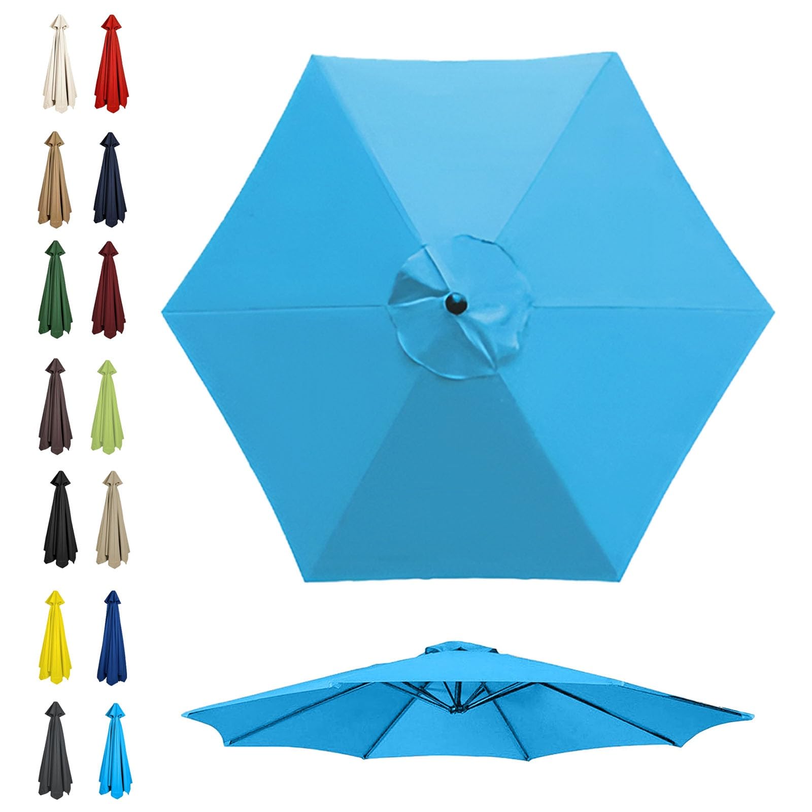 GZDXBF Outdoor Patio Umbrella Replacement Canopy 6-Ribs/8-Ribs, Parasol Umbrella Replacement Cover, 200cm 270cm 300cm Thick Polyester Fabric, Waterproof(Color:Lake blue,Size:8 ribs: 2.7m/8.8ft)