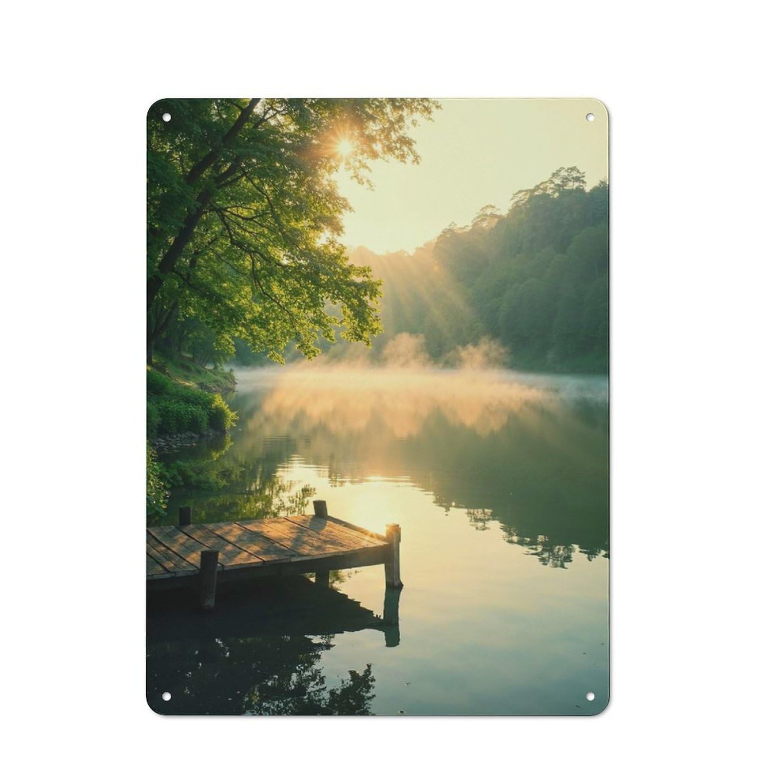 Junmoney Style-2 Clean Industrial Misty Lake Sunrise Industrial Metal Sign 40X30cm, Studio Wall Art For Loft, Studio, Office Or Creative Room
