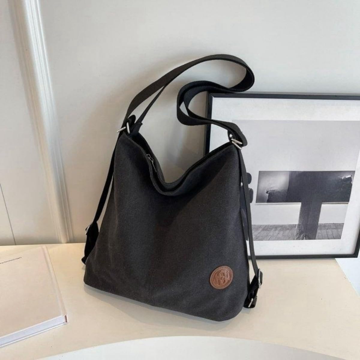 IAMUHI Canvas Shoulder Bag Convertible Backpack Casual Crossbody Bag Tote Purse for Daily/Travel/Work