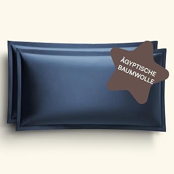 Mako Satin Cushion Cover Set of 2 Cushion Covers 40 x 80 cm 100% Egyptian Cotton Certified Dark Blue/Navy