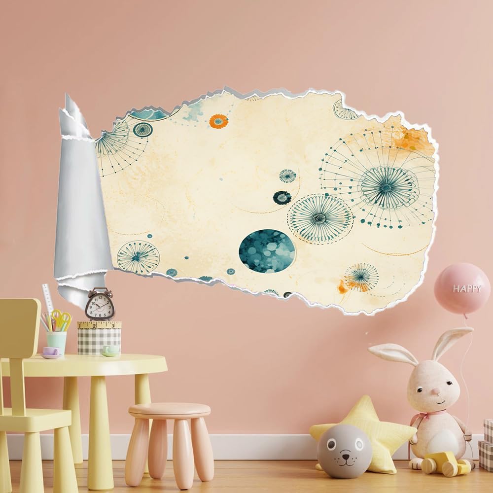 Wandsticker 3D Durchbruch Kreis Wandtattoo kinderzimmer Deko Retro Wandaufkleber Wanddurchbruch Wandsticker Wandbild für Mädchen Zimmer Wohnzimmer Schlafzimmer