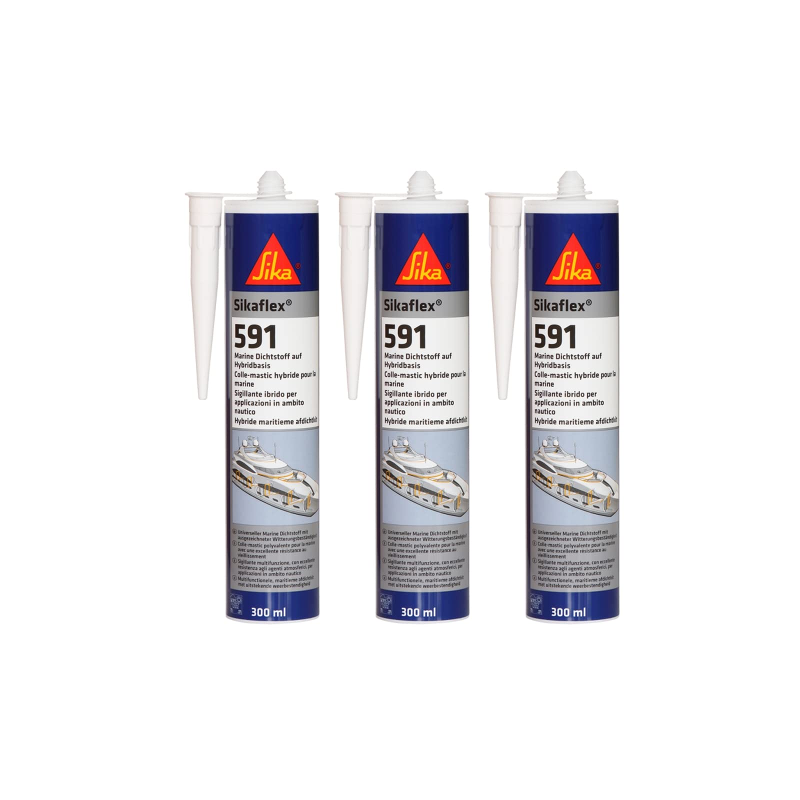 Sikaflex 591 - Sigillante ibrido multifunzione per applicazioni marine, 300 ml, colore: Bianco