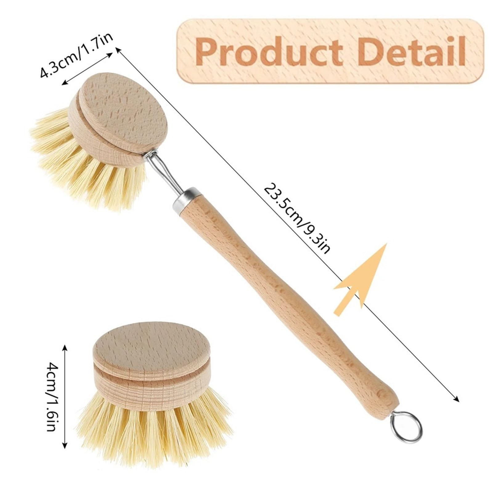Juego de cepillos for Platos Cocina, Cepillo Madera con Mango Largo y 4 Cabezales Repuesto para Cocina