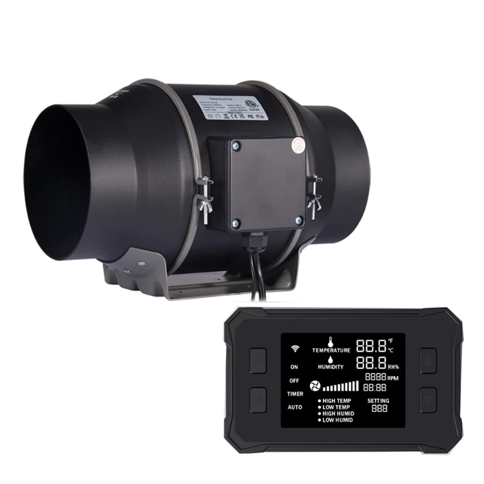 Ventilador De Ventilación De Conducto En Línea Con Aplicación Intelinte, Controlador Programable De 4 Pulgadas, 215 CFM, Ventilador De Aire De Escape Con Motor EC Silencioso(6 Inch 70W)