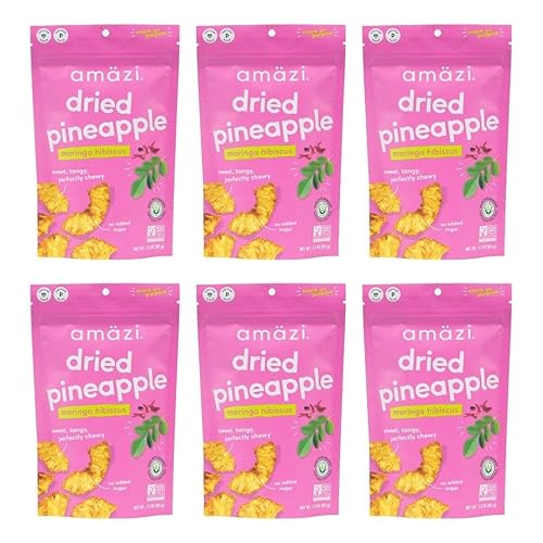Moringa Hibiscus - Piña seca de Amazi - Bocadillos de frutas secas, cultivadas orgánicamente, veganas, paleo, sin gluten, sin nueces, aperitivos